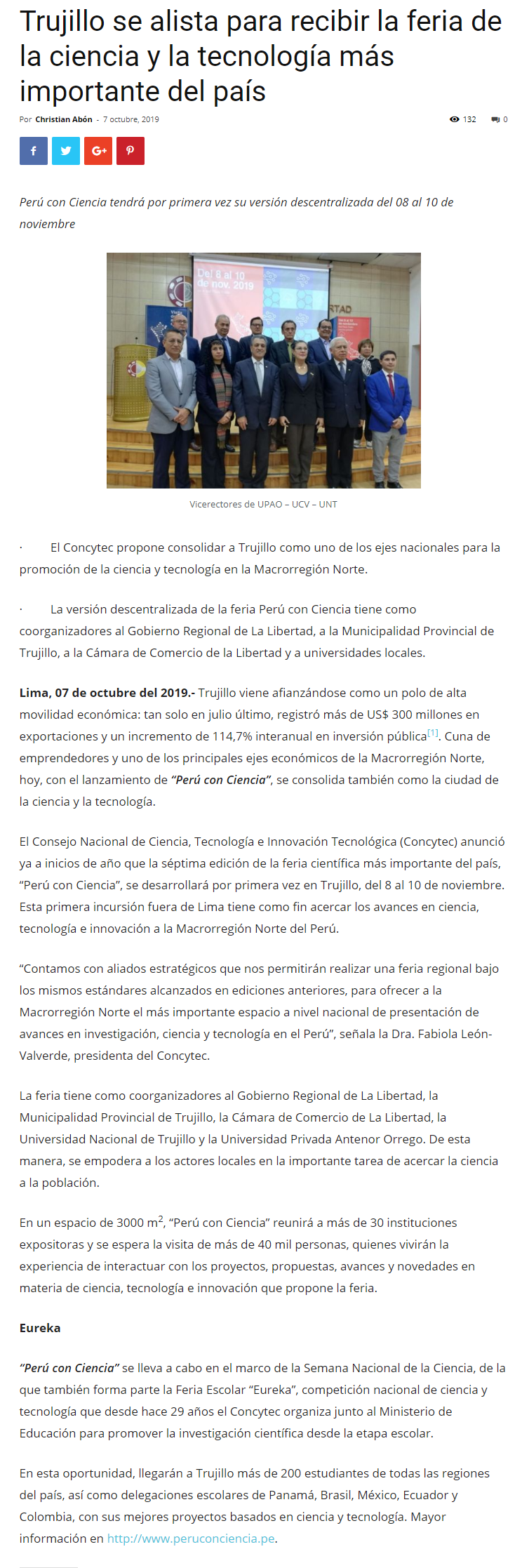 09.10.19.15 Technopatas Trujillo acogerá Perú con Ciencia
