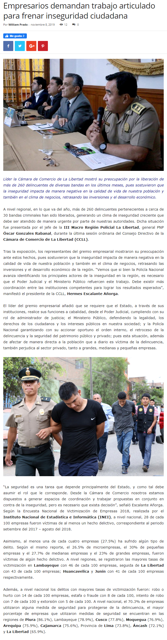 08.11.19.03 NOTICIAS RESPONSABLES CCLL preocupada por salida de delincuentes