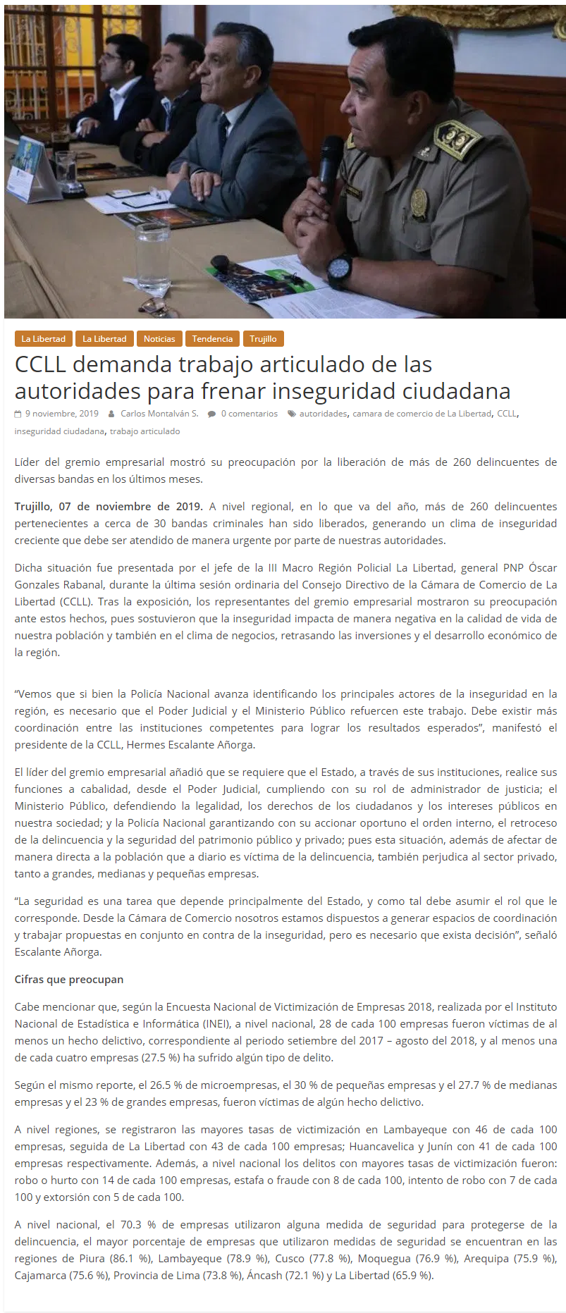 12.11.19.12 ENFOQUES PERÚ CCLL preocupada por salida de delincuentes