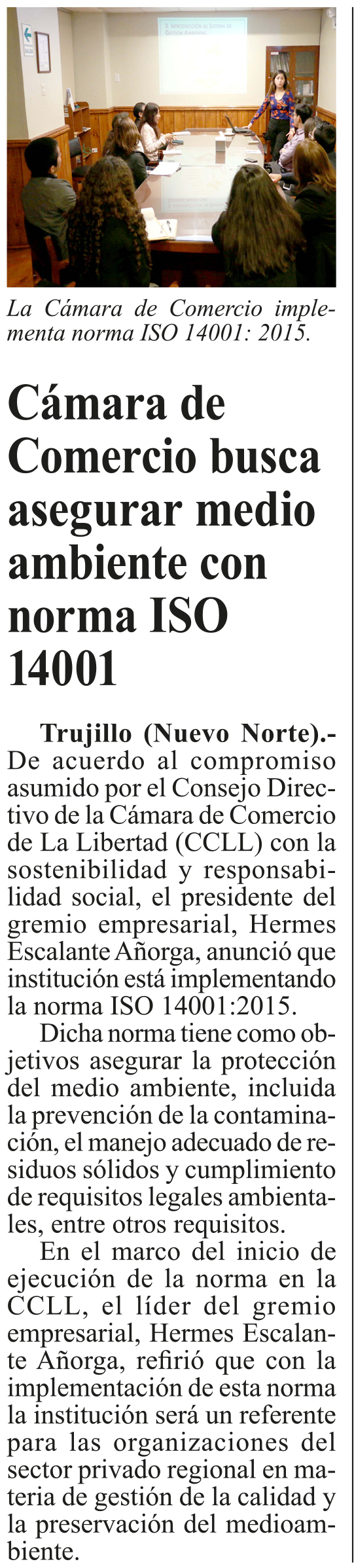 14.11.19.01 NUEVO NORTE CCLL implementa ISO 14001