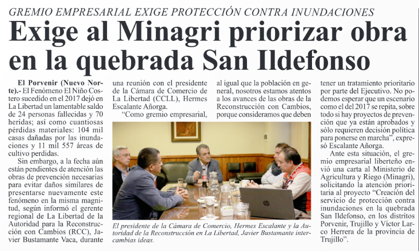 18.11.19.01 NUEVO NORTE CCLL exige al Minagri priorizar San Idelfonso