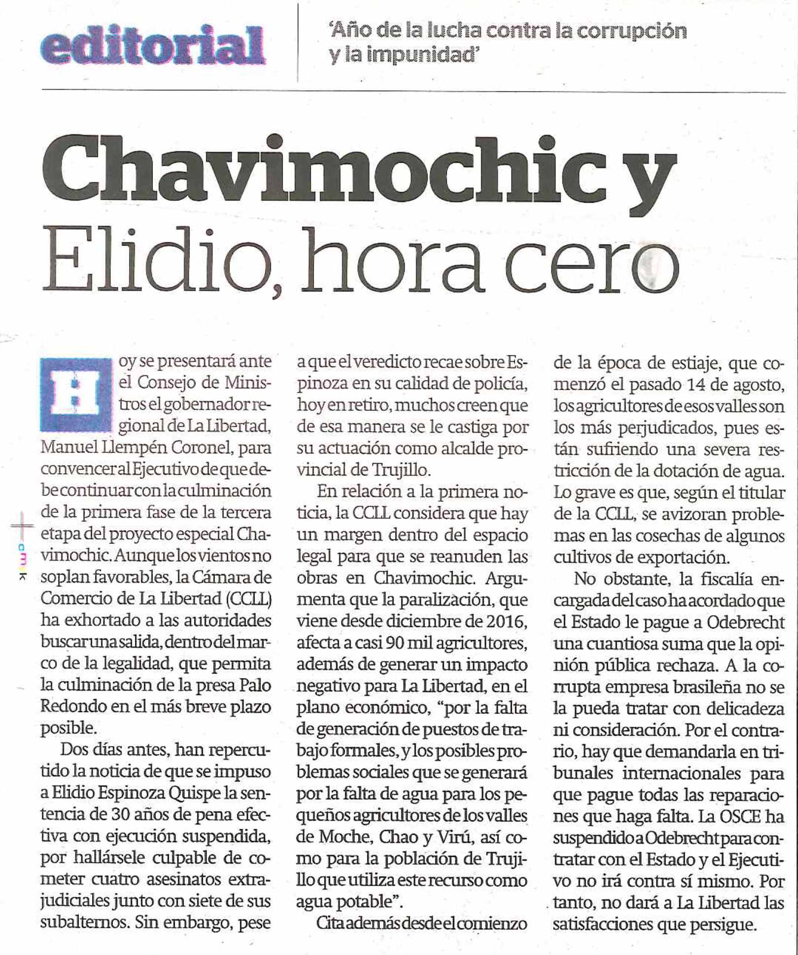 18.09.19.12 La Industria Editorial  Chavimochic y Elidio, hora cero Cámara de Comercio de La Libertad CCLL