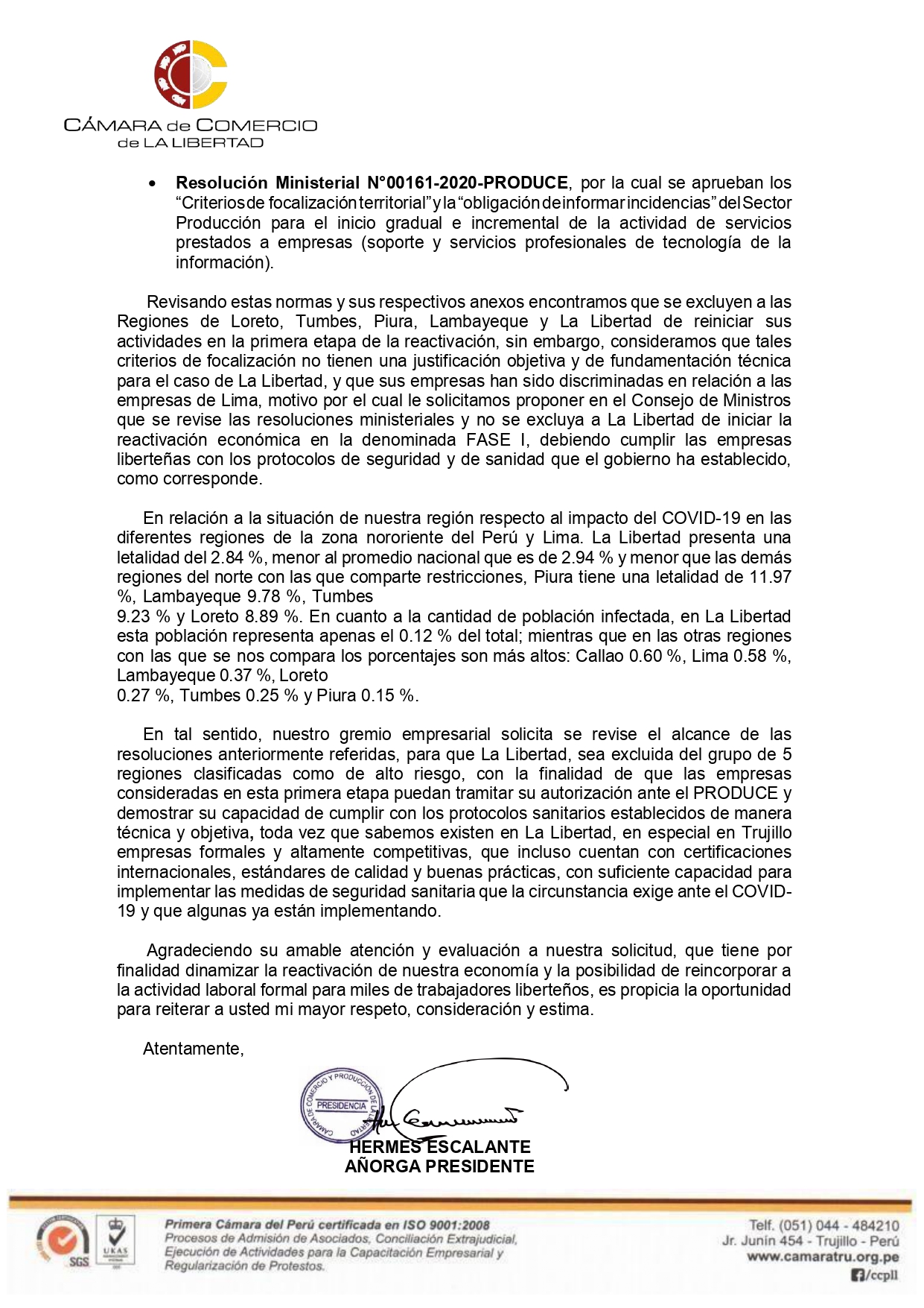 19.05.20 Carta solicita revisar criterios de focalización territorial aplicados por Produce Produce page 0002