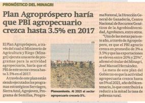 Plan Agropróspero haría que PBI agropecuario crezca hasta 3.5 % en 2017 (Fuente: Gestión)