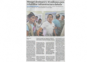 Minagri destinará S/ 18 millones para rehabilitar infraestructura dañada (Fuente: La República)