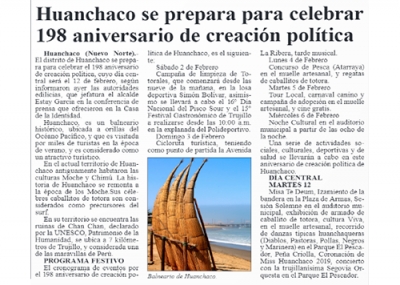 Huanchaco anuncia programa de aniversario (Fuente: Nuevo Norte)
