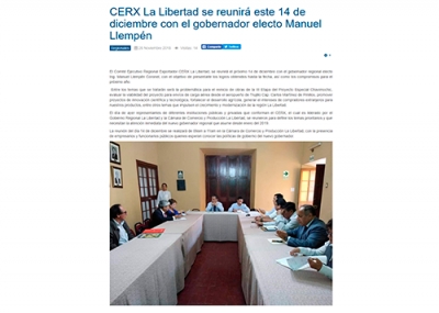 CERX La Libertad se reunirá este 14 de diciembre con el gobernador electo Manuel Llempén (Fuente: Tu Región Informa)