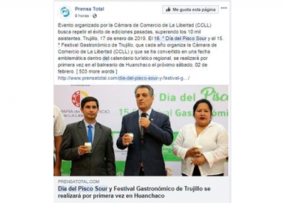 Día del Pisco Sour y Festival Gastronómico se realizará en Huanchaco (Fuente: Prensa Total)