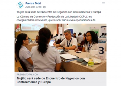 Trujillo será sede de Encuentro de Negocios con Centroamérica y Europa (Fuente: Prensa Total - Facebook)