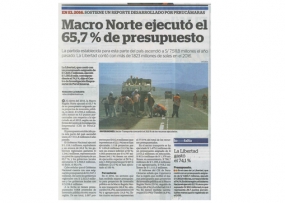 Macro Norte ejecutó el 65,7 % de presupuesto (Fuente: La Industria)