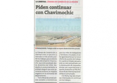 Piden continuar con Chavimochic (Fuente: Perú 21)