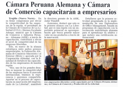 Cámara Peruano Alemana y CCLL capacitarán a empresarios liberteños (Fuente: Nuevo Norte)