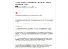 Instalan Comité de Protocolo de Intervención ante riesgos o desastres en Trujillo (Fuente: Trujillo Informa)