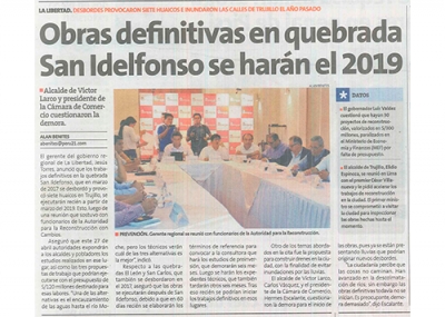 Obras definitivas en quebrada San Idelfonso se harán en el 2019 (Fuente: Perú 21)