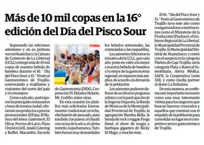 Más de 10 mil copas se entregaron en la 16° edición del Día del Pisco Sour (Fuente: Panorama Trujillano Impreso)