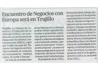 Encuentro de Negocios con Europa será en Trujillo (Fuente: La República)