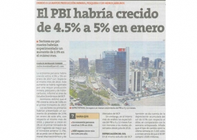 El PBI habría crecido de 4.5 % a 5 % en enero (Fuente: Perú21)