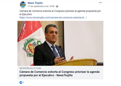 Cámara de Comercio exhorta al Congreso priorizar la agenda propuesta por el Ejecutiva (Fuente: News Trujillo Facebook)