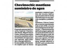 Chavimochic mantiene suministro de agua (Fuente: Correo)