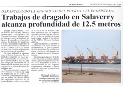 Salaverry : Dragado debe garantizar la seguridad del puerto y el ecosistema (Fuente: Nuevo Norte)