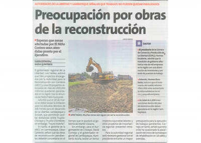 Preocupación por obras de la reconstrucción (Fuente: Perú 21)