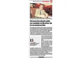 Hermes Escalante pide no cambiar al director de la reconstrucción (Fuente: Correo)