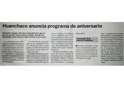 Huanchaco anuncia programa de aniversario (Fuente: La Industria)