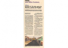 Envían S/ 21 mlls. para río Moche y pistas de Trujillo (Fuente: Suplemento Cash - La Industria)