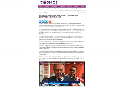 Gobierno regional: respaldan propuestas de destrabe de Chavimochic (Fuente: Tv Cosmos)
