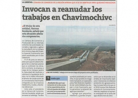 Invocan a reanudar los trabajos en Chavimochic (Fuente: Perú21)