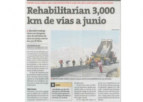 Rehabilitarían 3,000 km de vías a junio (Fuente: Perú21)