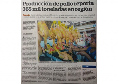 Producción de pollo reporta 365 mil toneladas en región (Fuente: La Industria)