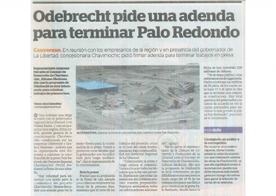 Odebrecht pide una adenda para terminar Palo Redondo (Fuente: La Industria)