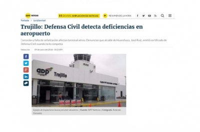Trujillo: Defensa Civil detecta deficiencias en aeropuerto (Fuente: RPP)