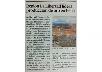Región La Libertad lidera producción de oro en Perú (Fuente: La República)