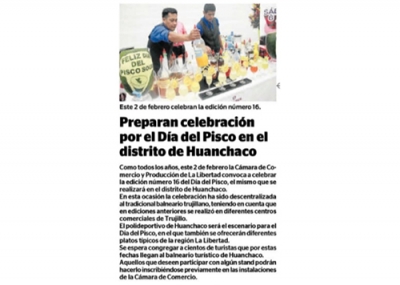 Preparan celebración por el Día del Pisco en el distrito de Huanchaco (Fuente: Correo)