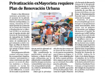 Privatización exMayorista requiere Plan de Renovación Urbana (Fuente: Panorama Trujillano)
