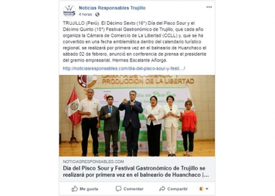 Día del Pisco Sour y Festival Gastronómico de Trujillo de Trujillo se realizará en Huanchaco (Fuente: Noticias Responsables - Facebook)