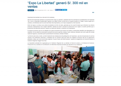 &quot;Expo La Libertad&quot; generó S/. 300 mil en ventas (Fuente: Tu región informa)