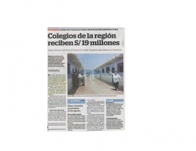 Colegios de la región reciben S/19 millones (Fuente: La Industria)