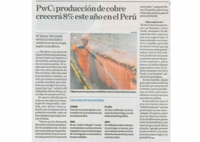 PwC: Producción de cobre crecerá 8 % este año en el Perú (Fuente: El Comercio)