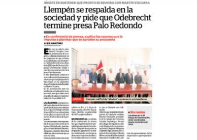 Llempén se respalda en la sociedad y pide que Odebrecht termine presa en Palo Redondo (Fuente: Correo)