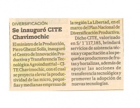 Se inauguró CITE Chavimochic (Fuente: Gestión)