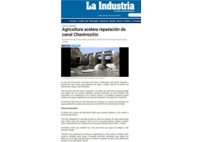 Agricultura acelera reparación de canal Chavimochic (Fuente: La Industria)