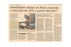 Inversiones chinas en Perú crecerán a una tasa de 15 % a partir del 2017(Fuente: Gestión)