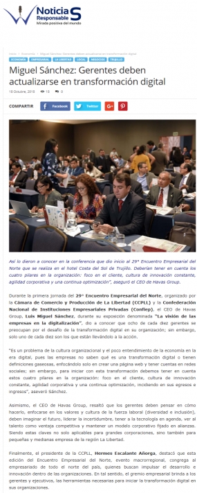 Miguel Sánchez: Gerentes deben actualizarse en transformación digital (Fuente: Noticias Responsables)