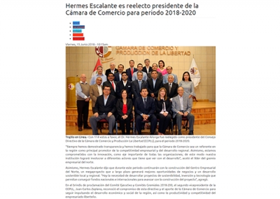 Hermes Escalante es reelecto presidente de la Cámara de Comercio para periodo 2018-2020  (Fuente: Trujillo en Línea)