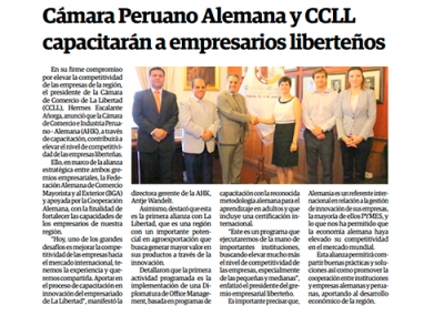 Cámara Peruano Alemana y CCLL capacitarán a empresarios liberteños (Fuente: Panorama Trujillano)