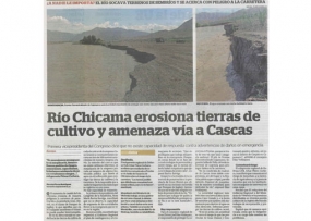 Río Chicama erosiona tierras de cultivo y amenaza vía a Cascas (Fuente: La Industria)