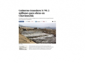 Gobierno transfiere S/90.5 millones para obras en Chavimochic (Fuente: El Comercio)